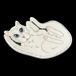 Cats by Nina Lyman White Blue Eyes Cat Kitty Trinket Tray Soap Dish Spoon Rest